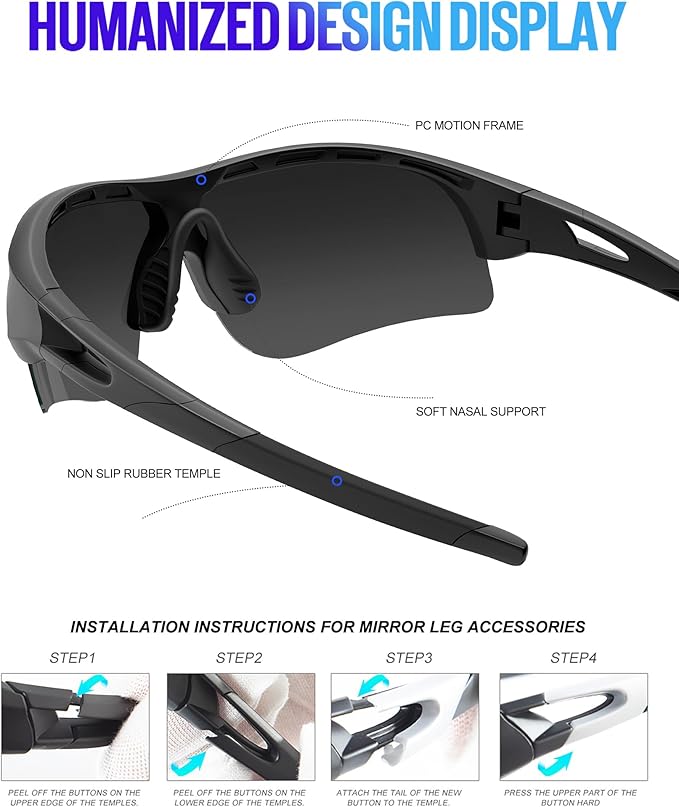 KALIYADI Sports Sunglasses Polarized Sunglasses-Men: Mens Sunglasses with UV400 for Golf Running Fishing