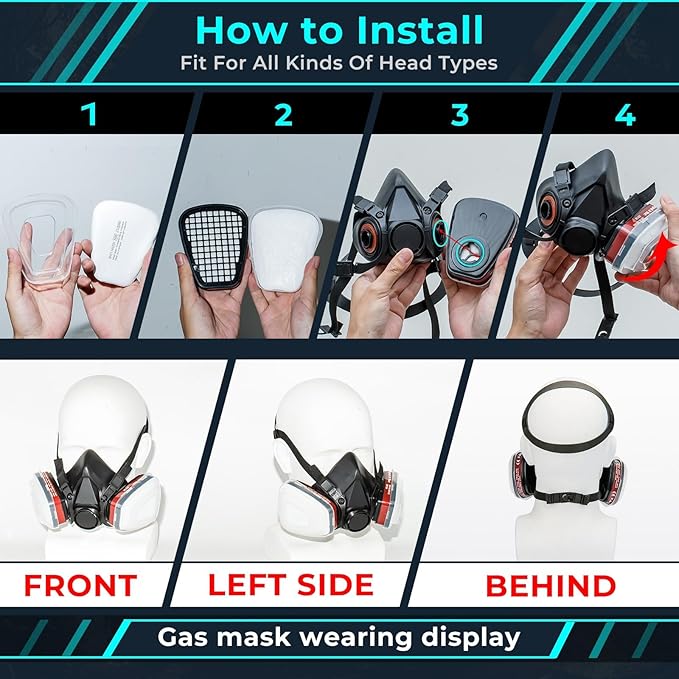 Gas Respirator Mask With 6001 Filters, Gas Masks Survival Nuclear and Chemical for Painting, Dust, Organic Vapors
