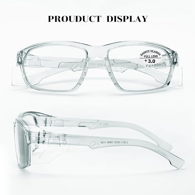 ProtectX Stylish Anti-Fog & Scratch-Resistant Safety Glasses With Readers, UV Protection Goggles, Anti-Impact Lightweight Glasses for Men＆Women Charcoal Reading 3.0-2 Pack