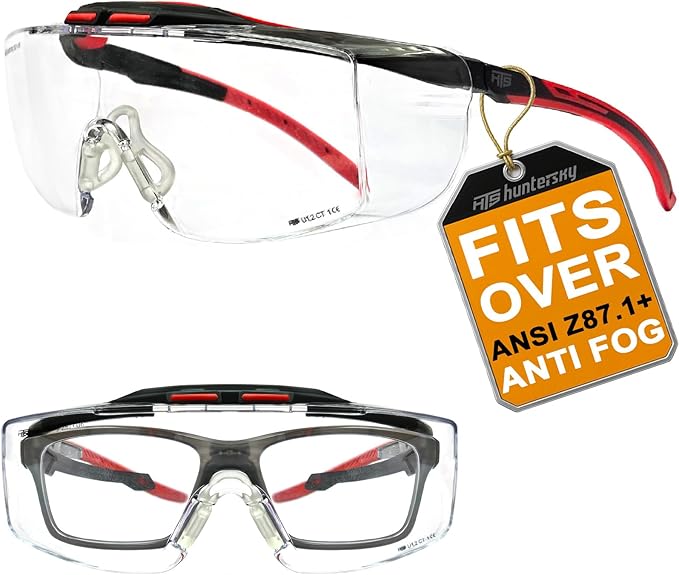 HUNTERSKY ANSI Z87 Anti Fog Lab Safety Glasses Fit Over Eyeglasses Up to 1.88 inch 100% UV Protective Goggles