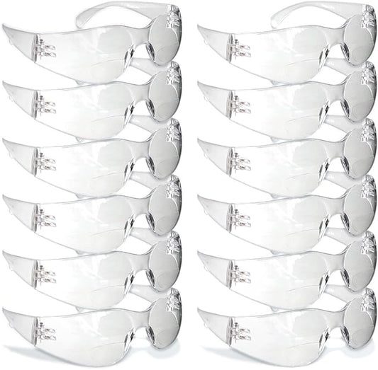 Safety Glasses with Readers - Clear | Polycarbonate Frame with UV400 Protection | Scratch Resistant Coating Bifocal Wrap Around Safety Glasses | 1.0-12PK