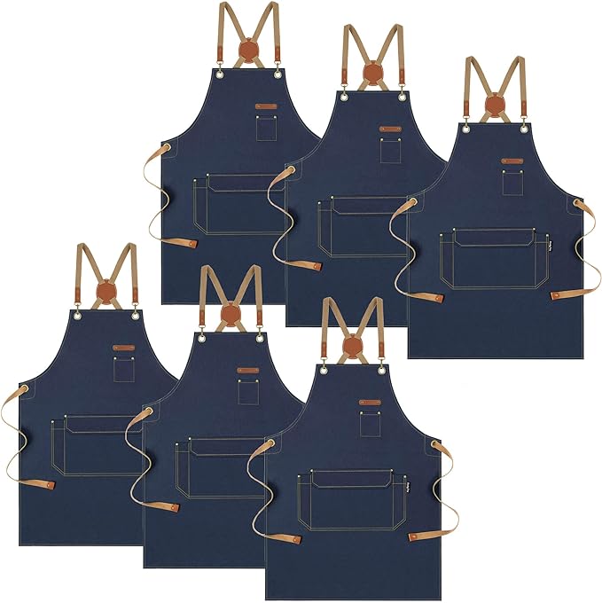 Chef Apron with Cross Back Straps for Men Women, Cotton Canvas Apron for Artists Painting, Kitchen Cooking