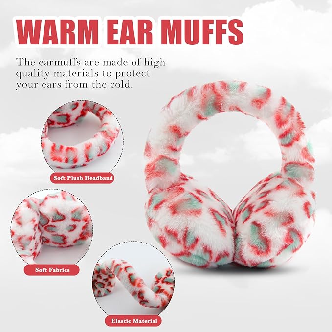 Winter Ear Muffs for Women Girls Faux Fur Cute White Earmuffs Fluffy Ear Warmers Foldable Ear Covers Outdoor