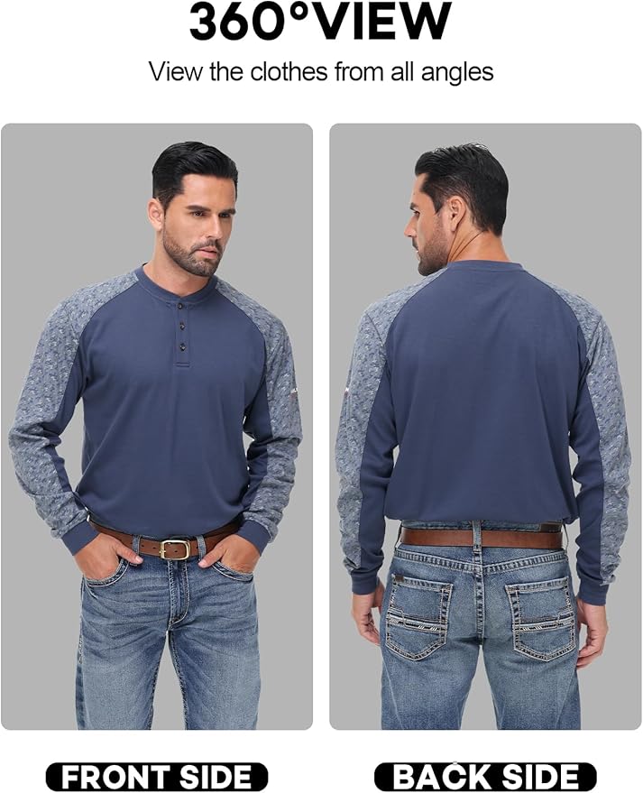 Men's Green Large Regular Fit 5.5oz 100% Cotton Long Sleeve FR Shirt for Work & Outdoor Activities