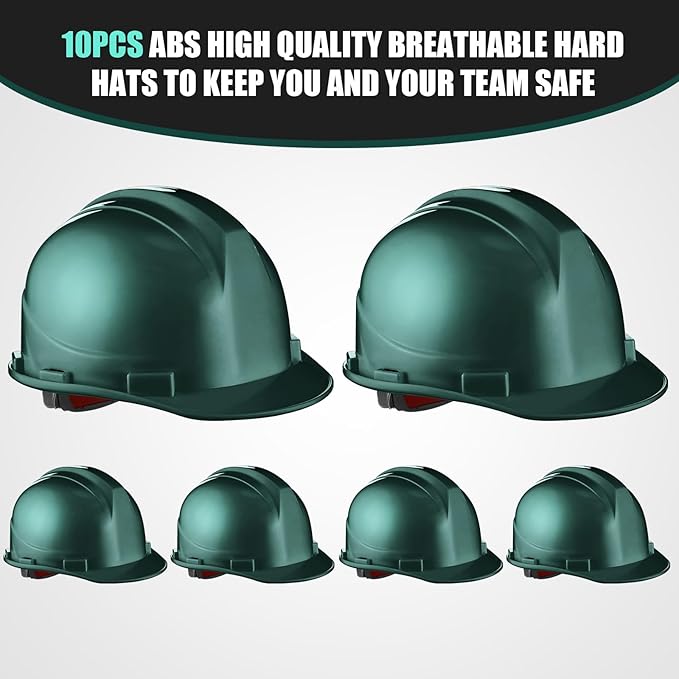 Leumoi 10 Pcs Suspension Hard Hat, Construction Hard Hat for Safety, Ratchet Cap Style with Self Adjusting Crown Straps for Man Woman