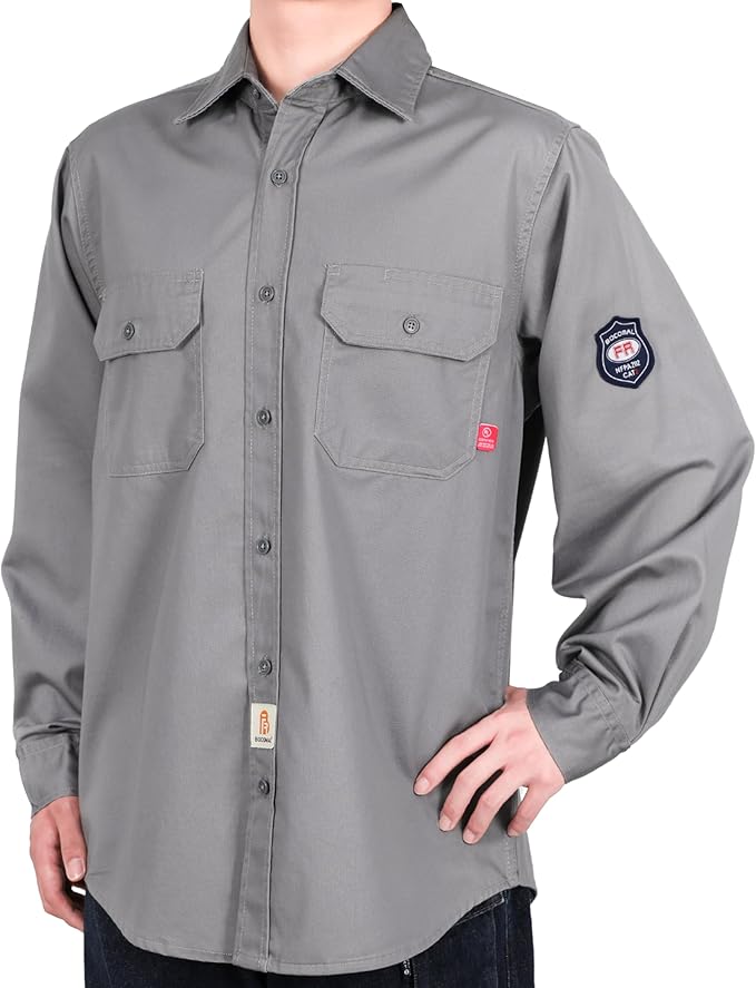 BOCOMAL FR Shirts 6.25oz Lightweight Welding Shirts Flame Resistant Men's Fire Retardant Shirt