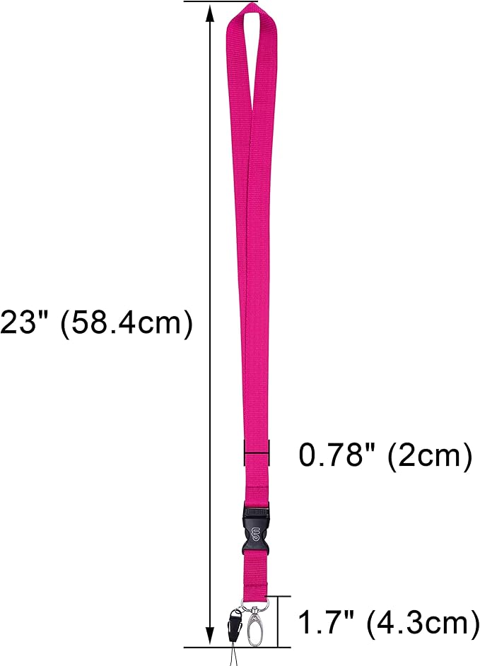 Wisdompro Office Lanyard, 5pcs 23 inch Polyester Neck Strap with Oval Clasp and Detachable Buckle for ID Badges, Keys, Keychains, Phones, Camera, USB - Hot Pink