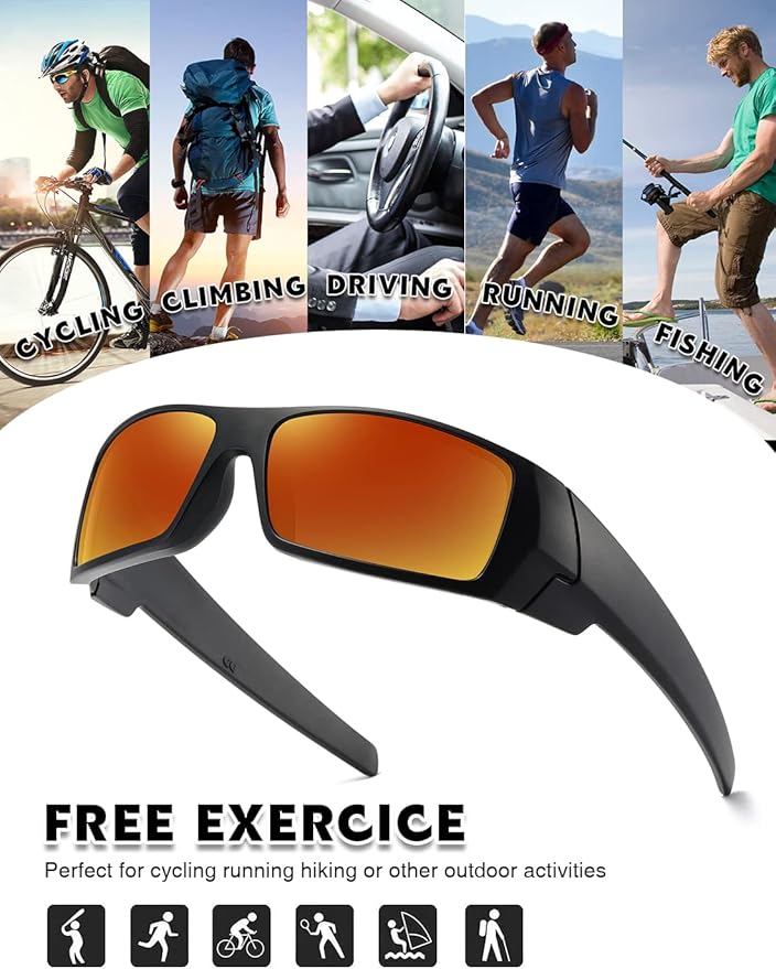 Polarized Sunglasses Men Womens Trendy Retro Sports Rectangular Wrap Around Vintage Shot Shield
