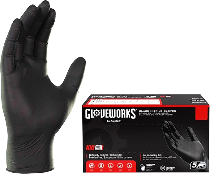 GLOVEWORKS Black Nitrile Gloves, Disposable, Latex Free, 5 Mil
