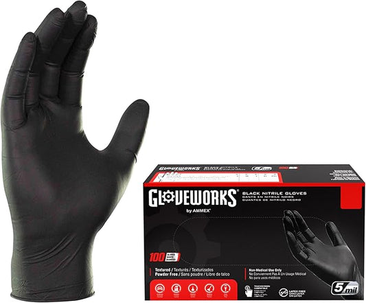 GLOVEWORKS Black Nitrile Gloves, Disposable, Latex Free, 5 Mil
