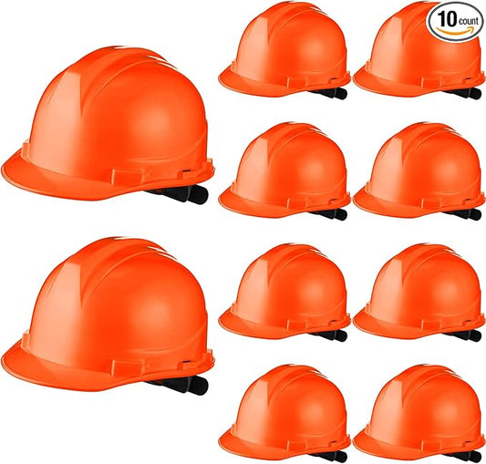 Leumoi 10 Pcs Suspension Hard Hat, Construction Hard Hat for Safety, Ratchet Cap Style with Self Adjusting Crown Straps for Man Woman
