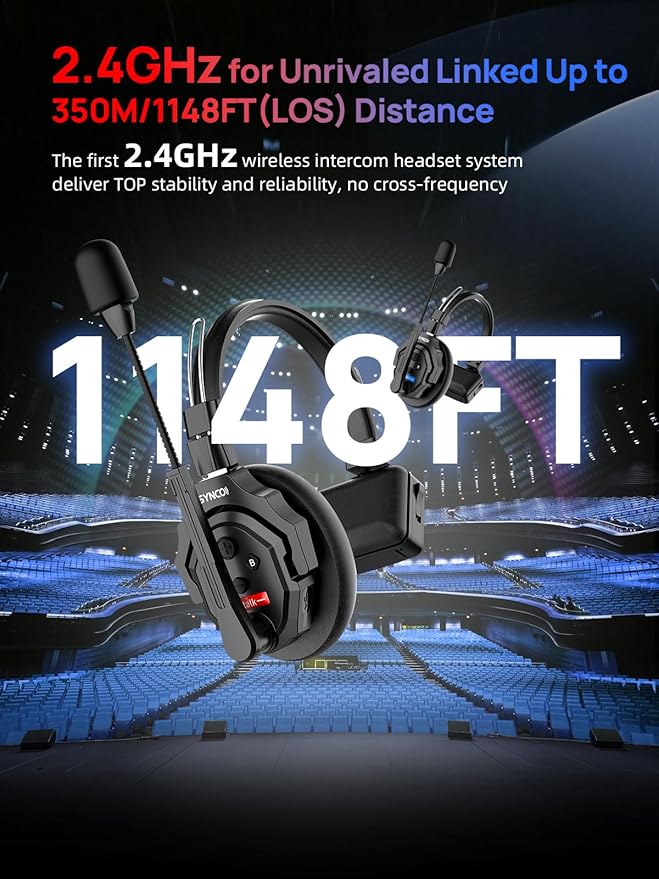 SYNCO XTALK X2 Wireless Intercom Headset System, 2.4GHz Communication Headset for 2-Person with 24H Workingtime 350M/1148FT, Xtalk-Communication-Headsets-Intercom