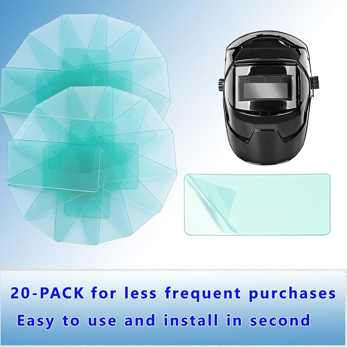 20Pcs Premium Clear Helmets Welding Lens Covers 2" X 4 1/4" Universal Replacement Clear Lens For Welding Hood 0.04" Thick Optical Grade Plastic Fits Most Standard Auto Darkening Helmets