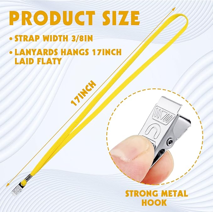 Hoolerry 300 Pcs Lanyards Clips Bulk for ID Name Badge Holder Lanyards Flat with Swivel Hook for Office School(Yellow)