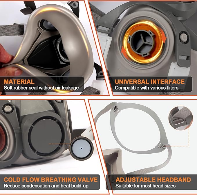Reusable Half Facepiece Respirator Mask Set Against Organic Vapors,Dust,Asbestos, Painting,Welding,Sanding,Cutting