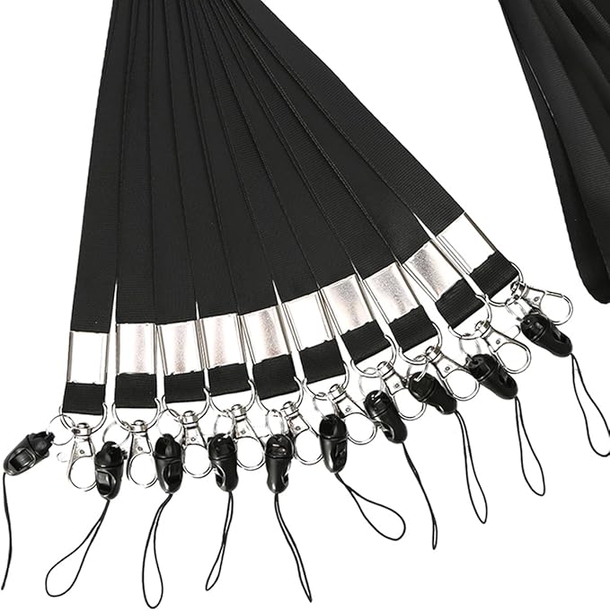 YOUOWO Neck Office Nylon Woven Black Lanyards For Badges Holders with J-Hook Enhanced Model Hook,Ether Ideal Lanyards For ID Name Badges,Keys,Cell Phone,USB,Whistles,Pack of 10