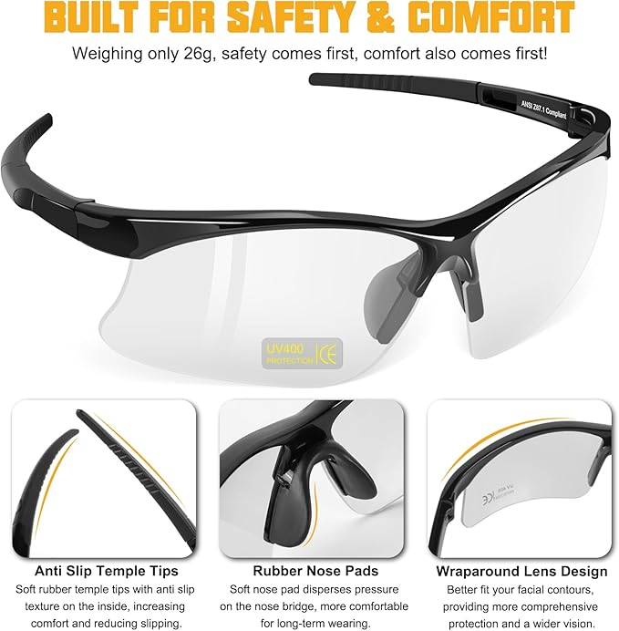 OXG 6 Pack Anti Fog Safety Glasses for Men Women, ANSI Z87.1 Protective Eyewear Impact Resistant Eye Protection for Work