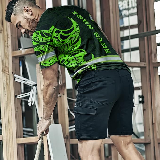 Matedecor Skull High Visibility Shirt Men Reflective Safety Shirts US Flag Custom Name Workwear, Runners, Walkers, Patriotic