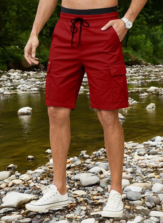 JMIERR Mens Casual Twill Cargo Shorts Cotton Drawstring Classic Cargo Stretch Short with 6 Pockets