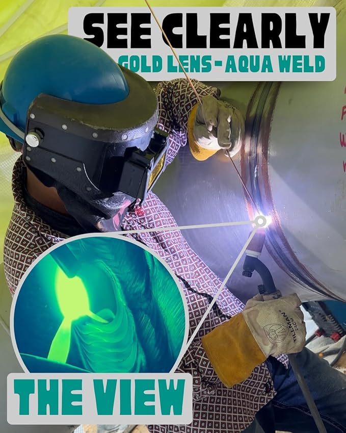 The King | Shade 12 Gold Welding Lens 2x4 1/4 | Aqua Colored Glass Welding Lens | Shade 12 Welding Lens 2x4 1/4, Perfect Size For a Sugar Scoop Welding Hood, or Pancake Welding Hood | Ridge Products