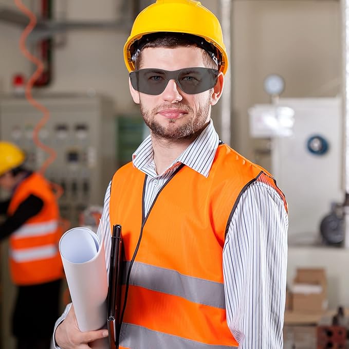 WFEANG Safety Glasses - Tinted Protective Eyewear with ANSI Z87.1, Scratch & Impact Resistant Eye Protection Glasses for Work, Lab, Construction (Pack of 50 Smoke)