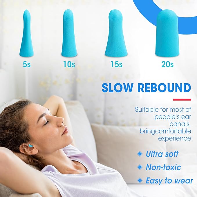 AZEN 40 Pairs Ear Plugs Bulk, NRR 32dB Soft Foam Ear Plugs for Sleeping Noise Cancelling, Earplugs for Concerts Shooting Swimming Noise Reduction (Lake Blue)