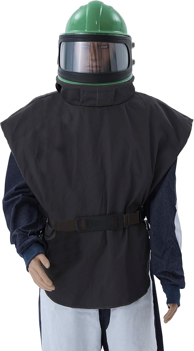 Professional Green Sandblasting Hood with 3 Replaceable Outer Lenses Dust Helmet for Sandblaster & Dustless Blasting Airflow Face Shield Compatible with Hazmat Suit