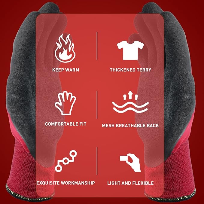 2 Pairs Winter Work Gloves for Men and Women, Freezer Gloves for Work Below Zero, Thermal Insulated, Super Grip
