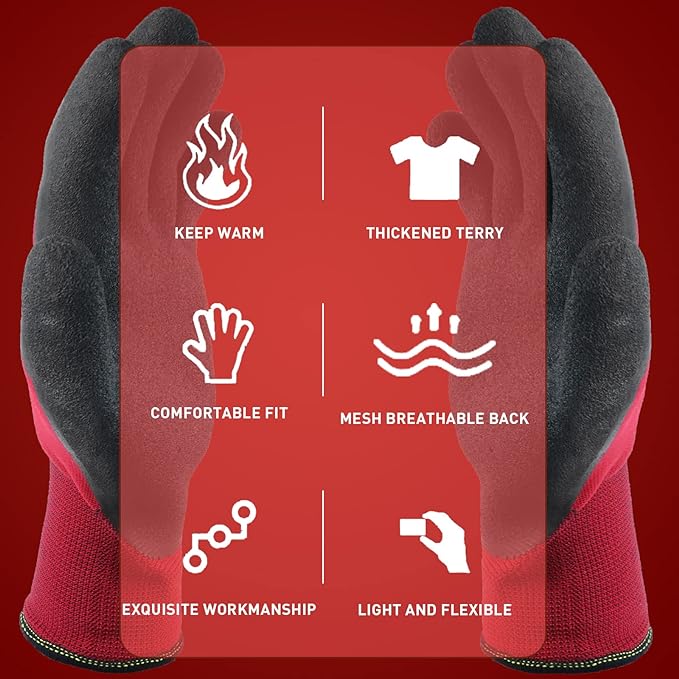 2 Pairs Winter Work Gloves for Men and Women, Freezer Gloves for Work Below Zero, Thermal Insulated, Super Grip