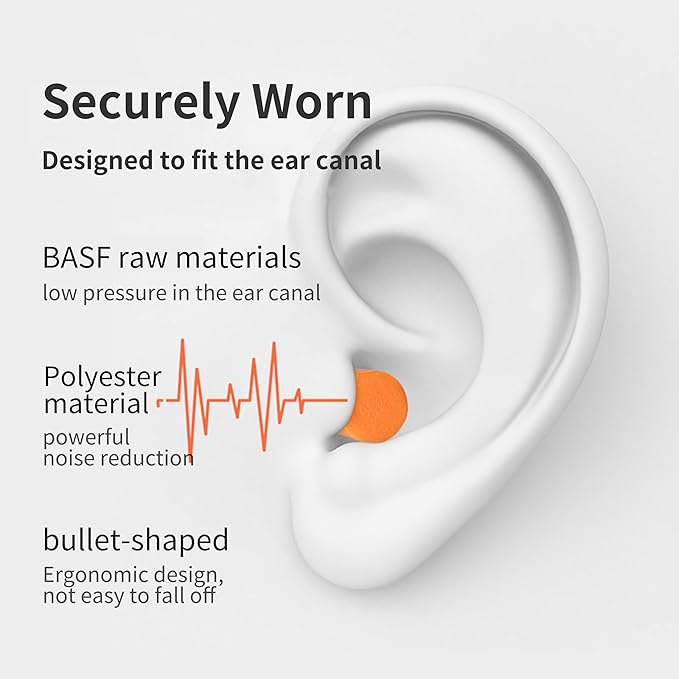 200 Pairs Foam Ear Plugs - 38dB(NRR 33dB) Noise Reduction Disposable Earplugs for Shooting, Sleeping, Work & Construction Site