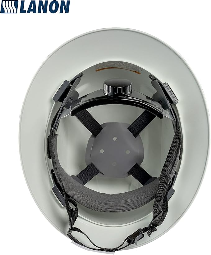 LANON Full Brim Hard Hat, OSHA Construction Work Approved, Premium Charcoal Gray Design, FRP Safety Helmet with 4 Point Adjustable Ratchet Suspension, Class C