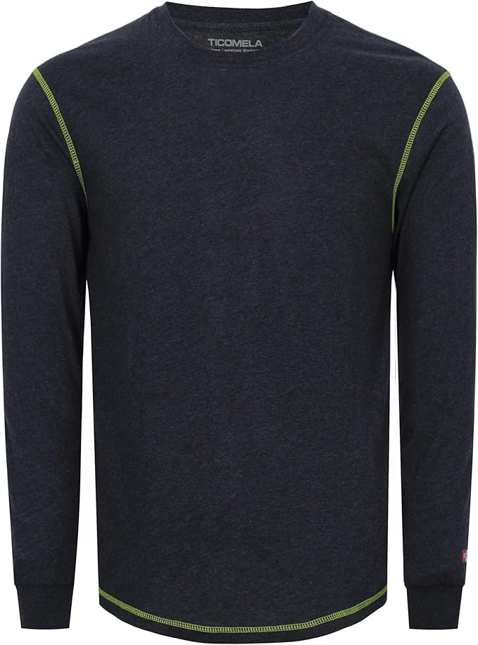 TICOMELA FR Shirts for Men 4oz Lightweight Flame Resistant Crewneck T-Shirts 100% Cotton Fire Retardant Henley Shirts