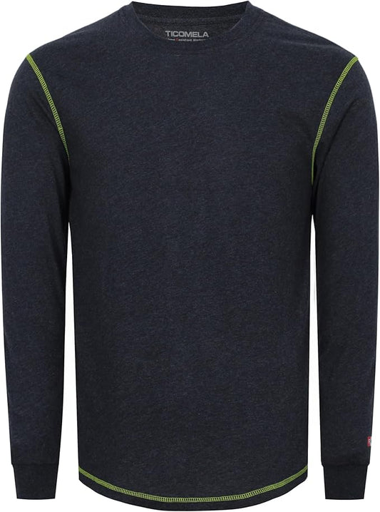 TICOMELA FR Shirts for Men 4oz Lightweight Flame Resistant Crewneck T-Shirts 100% Cotton Fire Retardant Henley Shirts