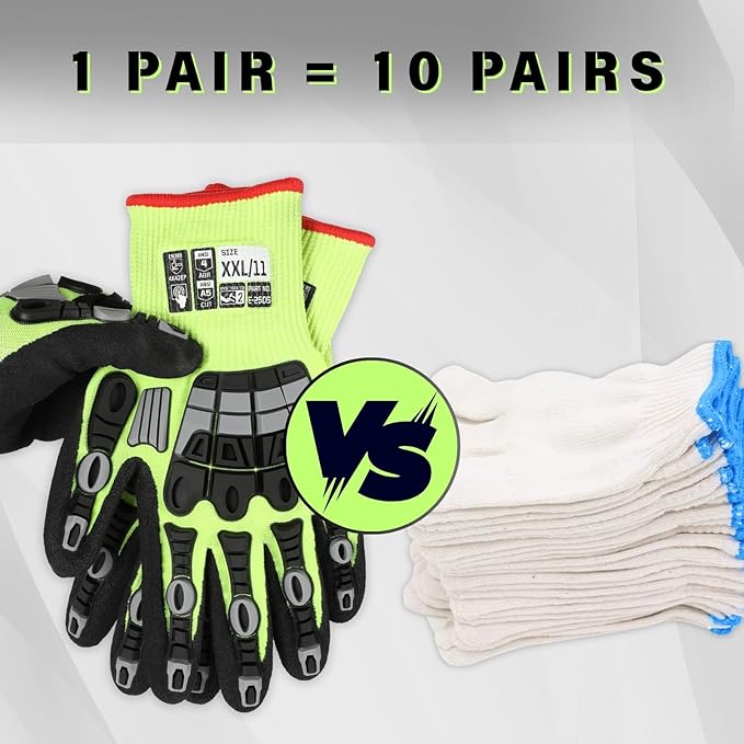 Work Gloves Men Women, A5 Cut Resistant Gloves, Impact Gloves, Heavy Duty Work Glove with Grip, Touch Screen Mens Work Gloves