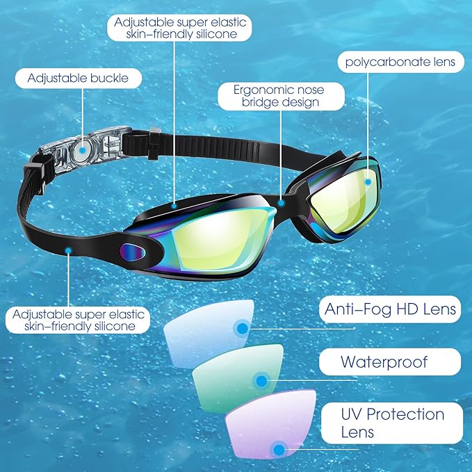 Treela 10 Pcs Swimming Goggles for Adults Pool Goggles Swim Glasses Bulk Multipack Anti Fog Silicone No Leaking