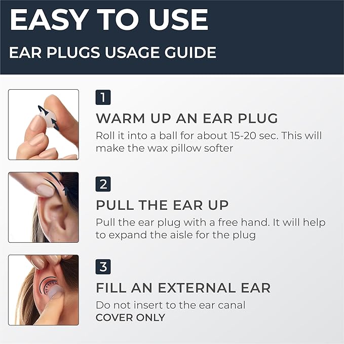 PQ Wax Ear Plugs for Sleeping, Swimming - 50 Noise Cancelling Silicone Gel Wax Earplugs, Ear Protection for Sleep and Swim, Soft Wax Pillows with Sound Blocking Level 32Db, (50 Pillows), Color: White