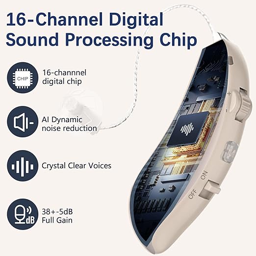 Hearing Aids, Latest 16-Channel Digital Hearing Aids for Seniors with Noise Cancelling and Volume Control, Rechargeable Hearing Aids for Hearing Loss with Charging Case1