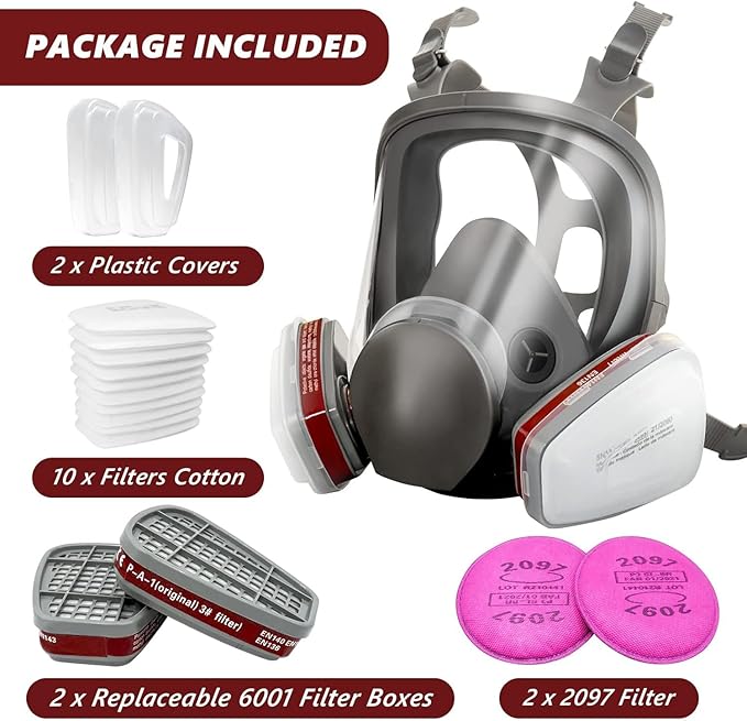 6800 Full Face Gas Mask - Anti-fog, Dust-proof Respirator Nuclear with 2097 & 6001CN Filters Protection for Painting, Mechanical Polishing, Welding and Other Work Protection
