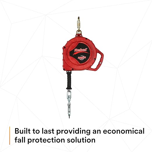 3M Protecta Rebel 3590550 Self Retracting Lifeline, 50' Galvanized Cable, Thermoplastic Housing, Carabiner, 420 lb Capacity, Red