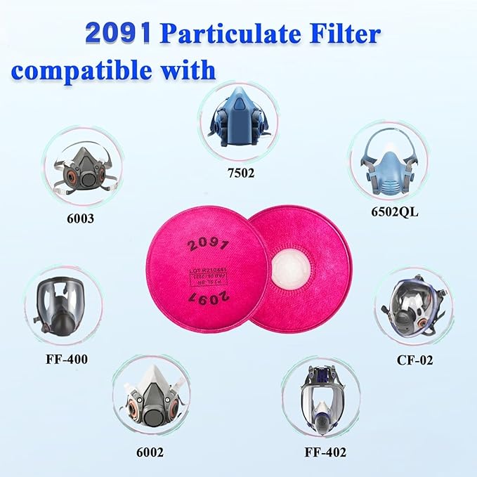 50PCS (25Pack) 2091 Filters for Respirator Installed on 2091 Respirator Filter Retainer Replacement for 6000 6200 6800 7000 FF-4 Series for Against Painting Welding Woodworking,Pink