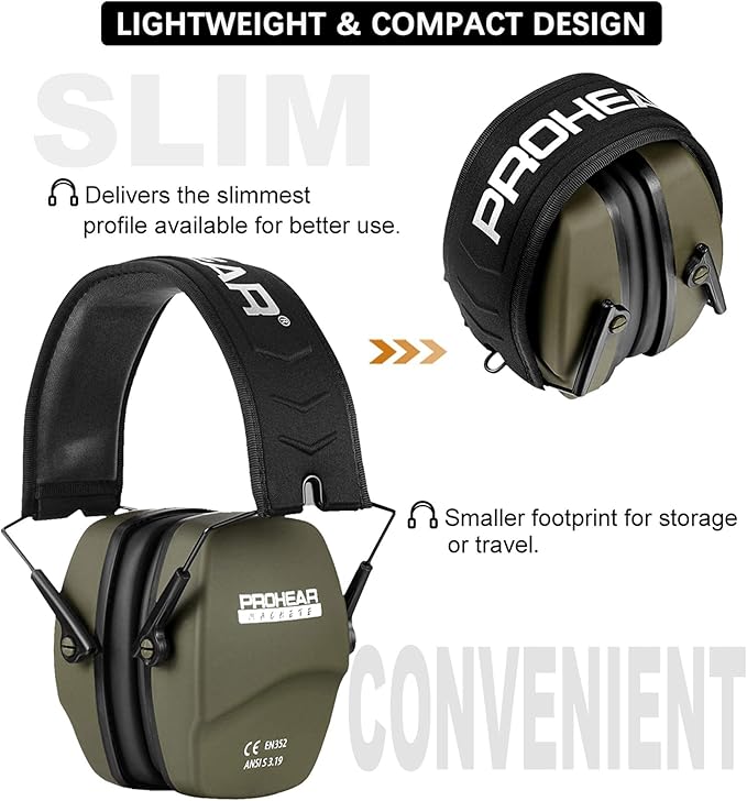 PROHEAR 016 Shooting Ear Protection Earmuffs 2 Pack, NRR 26dB for Gun Range, Hunting -Green and Brown