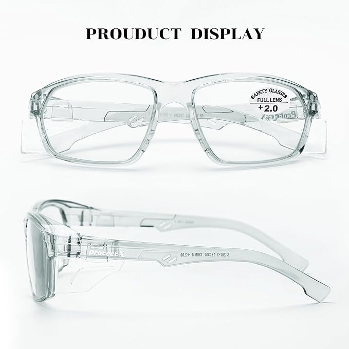 ProtectX Stylish Anti-Fog & Scratch-Resistant Safety Glasses With Readers, UV Protection Goggles, Anti-Impact Lightweight Glasses for Men＆Women Charcoal Reading 2.0
