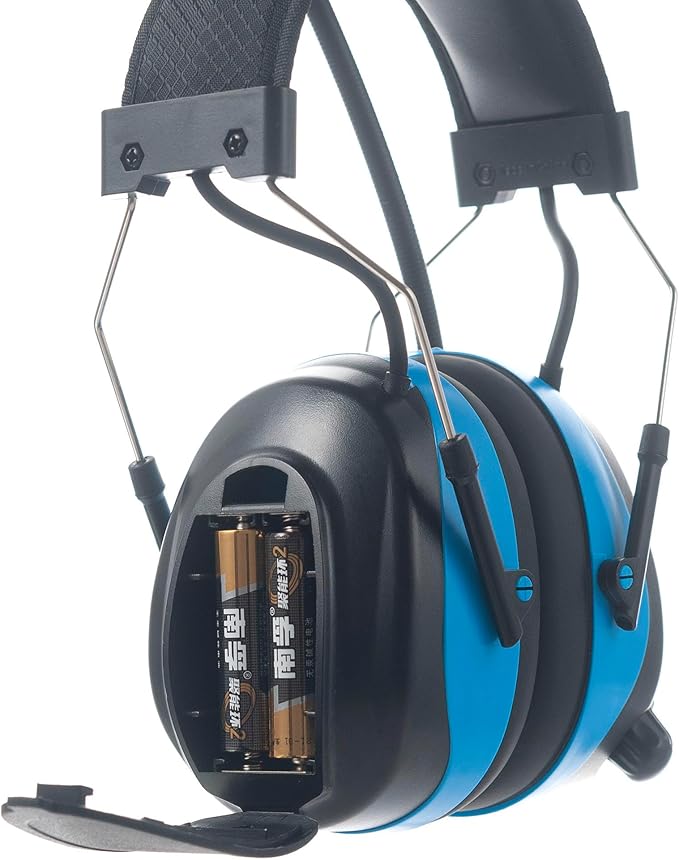 Digital AM/FM Radio Headphones 25dB NRR,Noise Reduction Safety Earmuffs,Headset Powered by AA Battery,Hearing Protection for Mowing Lawn Working Walkman(Light Blue)