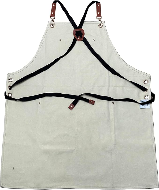 Barber Hair Stylists Working Apron Waterproof Canvas Chef Kitchen Apron with 6 Pockets