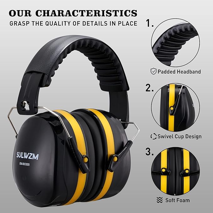 Hearing Protection Ear Muffs,NRR 28db Noise Cancelling for Shooting, Mowing, Construction,Yellow