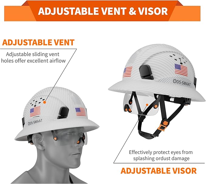 Full Brim Hard Hat with Visor, 6-Point Ratchet Suspension Safety Helmet, Superior Impact Head Protection, ANSI Z89.1 OSHA Approved Safety Helmet,Great for Men&Women