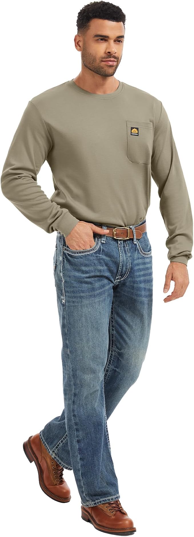 WORKWEYA Men's FR Shirts 6.5oz Lightweight Long Sleeve Flame Resistant T-Shirt NFPA 2112/CAT2