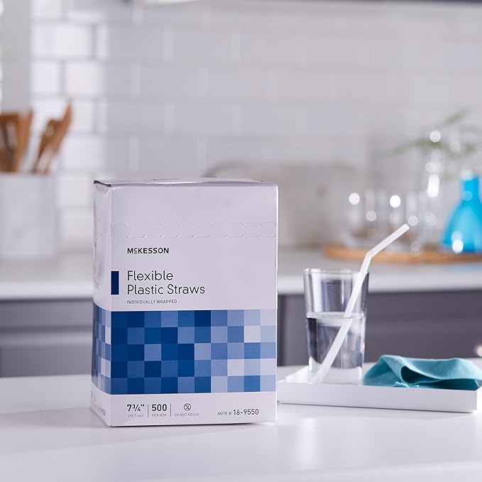 McKesson Flexible Plastic Straws, Individually Wrapped, 7 3/4 in, 10000 Count