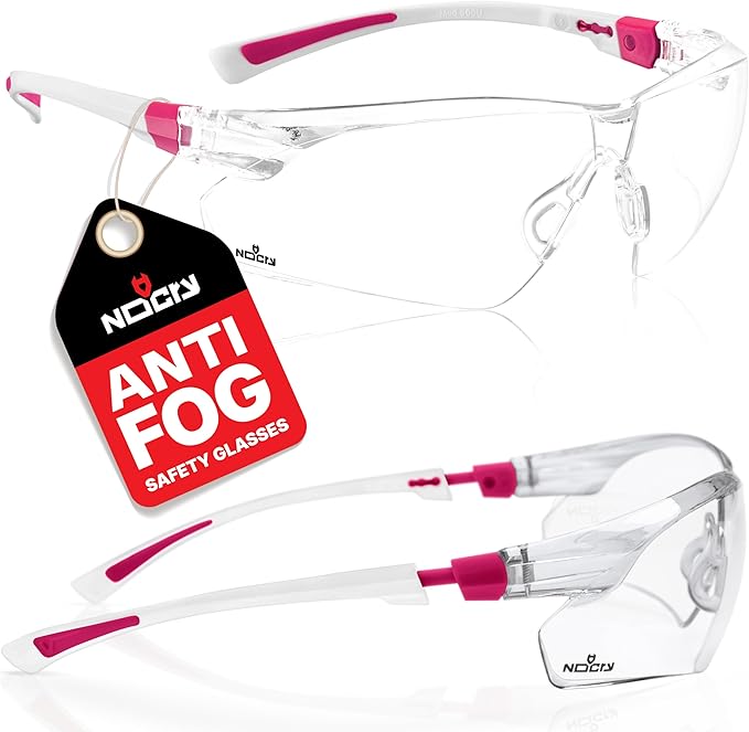 NoCry Clear Safety Glasses for Women with Adjustable Frames — Anti Fog Safety Glasses with 100% UV Protection & Scratch Resistance, ANSI Z87.1 Rated — Perfect Safety Goggles for Women, Nursing Goggles