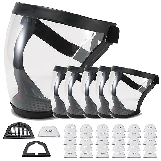 Anti-Fog Full Face Active shields Protection Visible Expression Transparent Breathable Comfortable Adults Reusable(Black, 5PCS) (JZY-0010)